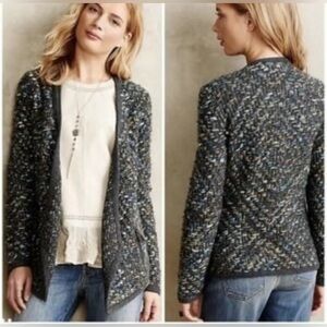 Anthropologie Moth Keavey Jacquard Wool Mohair Chunky Green Cardigan